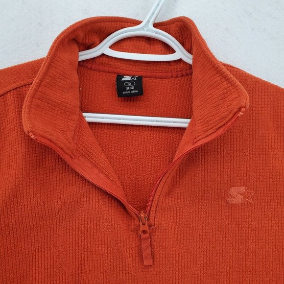 Starter Sweater Mens 1/4 Zip Fleece Orange Sweatshirt Pullover Size Medium - Picture 7 of 12